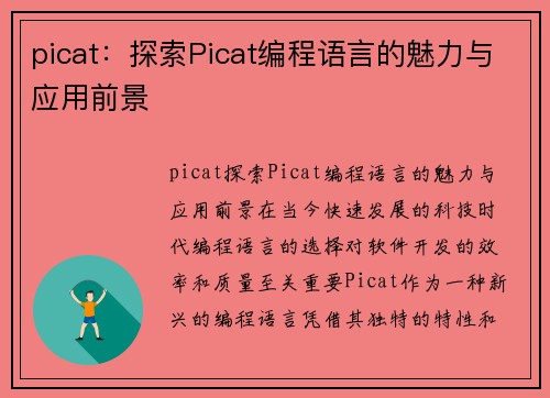 picat：探索Picat编程语言的魅力与应用前景